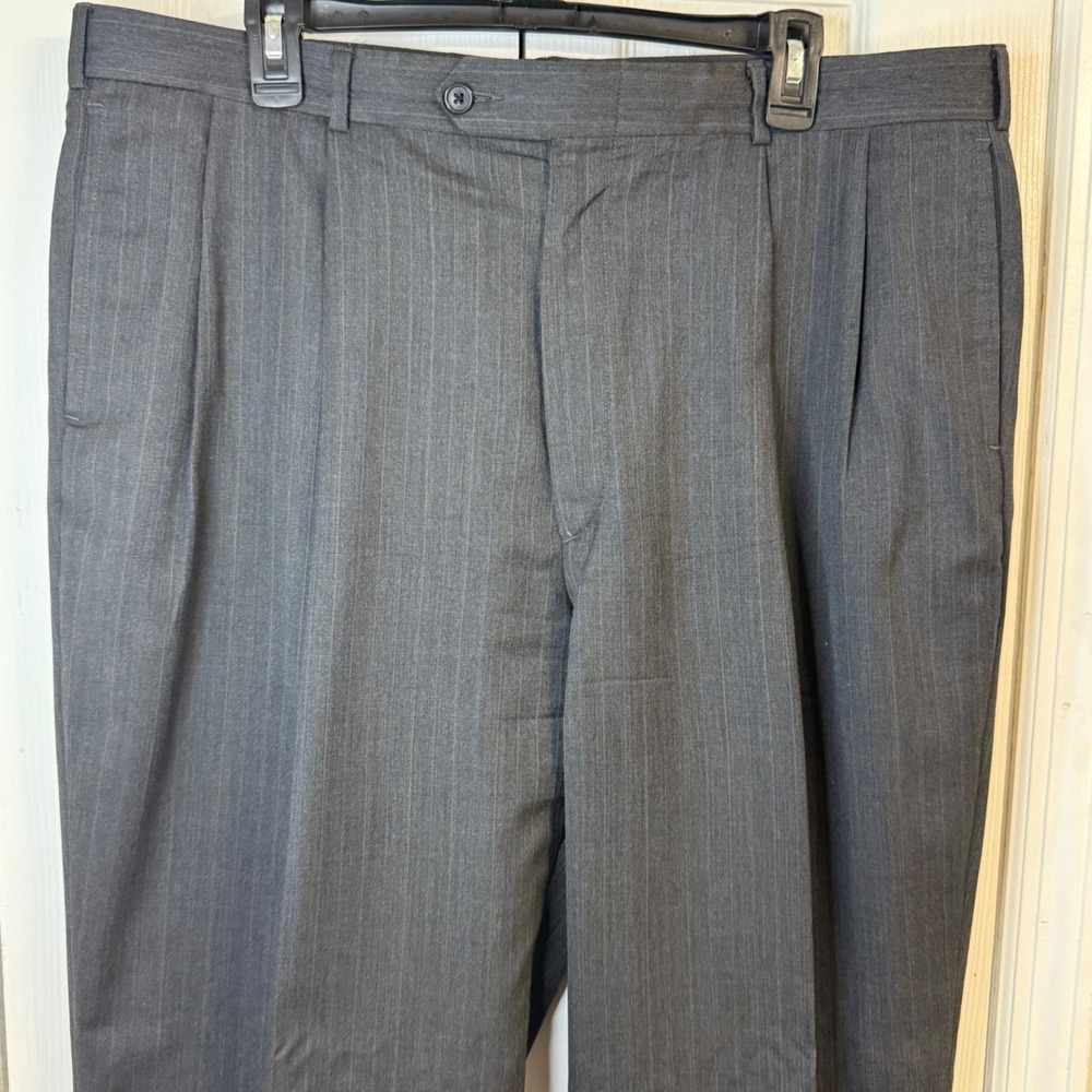 Lands End Mens Gray Pinstripe Plt Wool Dress Pants Regular Fit Size 38x30 $110‎